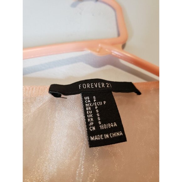 Forever 21 Womens S Sheer Wrap Top Puff Sleeve Shimmer Pink Festival Whimsical - Picture 6 of 6